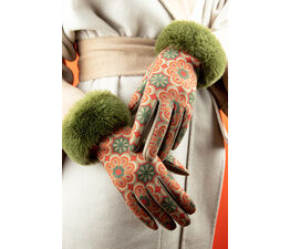Powder - Bernadette Faux Suede Gloves - Olive Floral