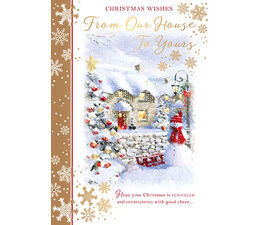 'Outdoor Scene With Tree, House And Snowman' Card