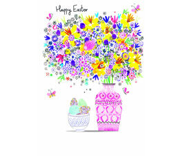 Easter Card - Easter Floral Vase with Eggs