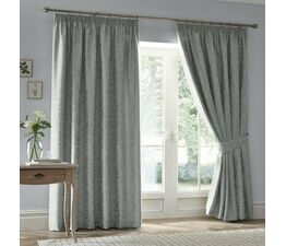 Appletree Heritage - Worcester - Jacquard Pair of Pencil Pleat Curtains With Tie-Backs - Green