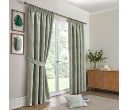 Curtina - Bramford - Jacquard Pair of Pencil Pleat Curtains - Green