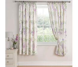 Dreams & Drapes Design - Wisteria -  Pair of Pencil Pleat Curtains With Tie-Backs - 66" Width x 72" Drop (168 x 183cm) in Lilac