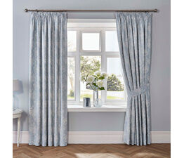 Dreams & Drapes Woven - Imelda - Jacquard Pair of Pencil Pleat Curtains With Tie-Backs - 66" Width x 72" Drop (168 x 183cm) in Duck Egg