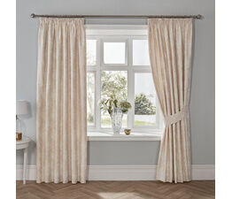 Dreams & Drapes Woven - Imelda - Jacquard Pair of Pencil Pleat Curtains With Tie-Backs - 66" Width x 72" Drop (168 x 183cm) in Ivory