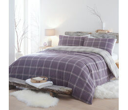 Appletree Hygge - Aviemore Check - 100% Brushed Cotton Duvet Cover Set - Heather