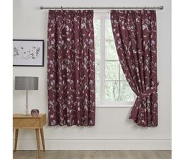 Dreams And Drapes Design - Sweet Pea - Pair of Pencil Pleat Curtains With Tie-Backs - 66" Width x 72" Drop (168 x 183cm) Bed Size in Plum