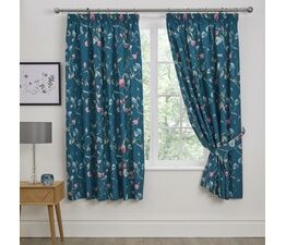 Dreams And Drapes Design - Sweet Pea - Pair of Pencil Pleat Curtains With Tie-Backs - 66" Width x 72" Drop (168 x 183cm) Bed Size in Teal