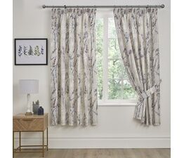 Dreams And Drapes Design - Wild Stems - Pair of Pencil Pleat Curtains With Tie-Backs - 66" Width x 72" Drop (168 x 183cm) Bed Size in Blue