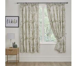 Dreams And Drapes Design - Wild Stems - Pair of Pencil Pleat Curtains With Tie-Backs - 66" Width x 72" Drop (168 x 183cm) Bed Size in Green