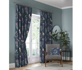 Dreams And Drapes Design - Caberne - 100% Cotton Pair of Pencil Pleat Curtains With Tie-Backs - Navy