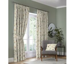 Dreams & Drapes Curtains - Darnley - 100% Cotton Pair of Pencil Pleat Curtains With Tie-Backs - Coral/Natural