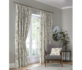 Dreams & Drapes Curtains - Indira - 100% Cotton Pair of Pencil Pleat Curtains With Tie-Backs - in Coral/Natural