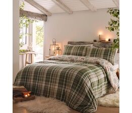Dreams & Drapes Lodge - Winter Forest Check - 100% Brushed Cotton Duvet Cover Set - Green