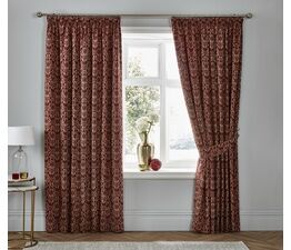 Dreams & Drapes Woven - Hawthorne - Jacquard Pair of Pencil Pleat Curtains With Tie-Backs - 66" Width x 72" Drop (168 x 183cm) in Burgundy