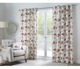 Fusion - Dacey - 100% Cotton Pair of Eyelet Curtains - Red