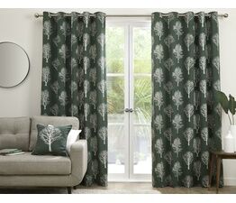 Fusion - Woodland Trees - 100% Cotton Pair of Eyelet Curtains - Green