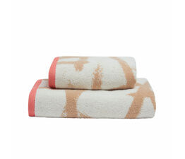 Fusion Bathroom - Leda - Jacquard Towel - Natural/Coral
