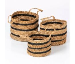 Esselle - Barnsbury Set of 3 100% Jute Black Stripe Basket With Handle
