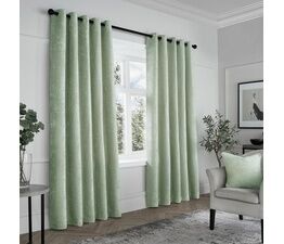 Curtina - Textured Chenille - Textured Pair of Eyelet Curtains - Green