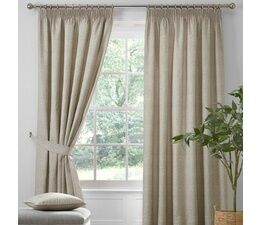 Dreams & Drapes Curtains - Pembrey - Textured Pair of Pencil Pleat Curtains With Tie-Backs - Natural