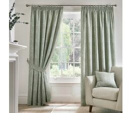 Dreams & Drapes Curtains - Sandringham - 100% Cotton Pair of Pencil Pleat Curtains With Tie-Backs - Green