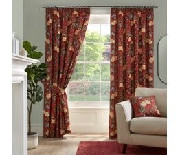Dreams & Drapes Curtains - Sandringham - 100% Cotton Pair of Pencil Pleat Curtains With Tie-Backs - Red