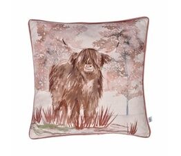 Dreams & Drapes Lodge - Hanson Highland Cow - Velvet Cushion Cover - 43 x 43cm in Terracotta