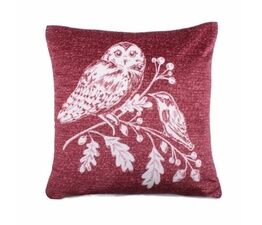 Dreams & Drapes Lodge - Woodland Owls - Velvet Cushion Cover - 43 x 43cm in Red