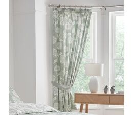 Dreams & Drapes Design - Chrysanthemum -  Pair of Pencil Pleat Curtains With Tie-Backs - Green 66" Width x 72" Drop (168 x 183cm)
