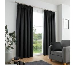 Fusion - Galaxy - Dim out woven Pair of Pencil Pleat Curtains - Black