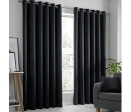 Fusion - Strata - Dim out woven Pair of Eyelet Curtains - Black