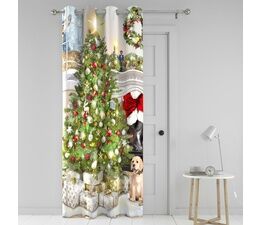 Fusion - Christmas Tree -  Eyelet Single Panel Door Curtain - 54" Width x 84" Drop (138 x 214cm) in Multi