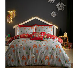 Bedlam Christmas - Gingerbread House - Reversible Duvet Cover Set - Grey