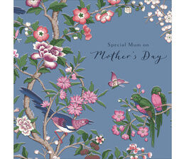 Mothers Day Card - Birds Perched On Branch With Exotic Flowers
