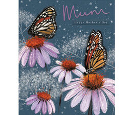 Mothers Day Card - Butterfly On Purple Flowers