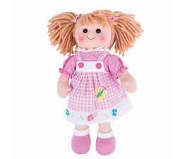 Bigjigs - Ava Doll Blonde Hair and Pink Butterfly Gingham Dress