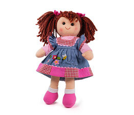 Bigjigs - Melody Doll Brown Hair and Dress with Check Edge