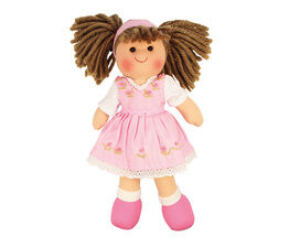 Bigjigs - Rose Doll Brown Hair and Pink Dress