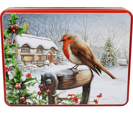Bramble Foods - Large Embossed Robin Assorted Biscuit Tin
