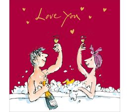 Valentines Day Card - Couple With Champagne In Bath