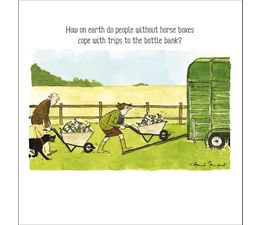 Man And Woman With Wheelbarrows Full Of Bottles Going Into A Horse Box