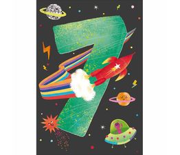 Planets And Rocket In Space Around Number 7