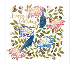 Two Blue Birds Amongst Hydrangeas And Foliage