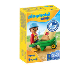 Playmobil - 1.2.3 - Construction Worker with Wheelbarrow - 70409