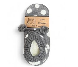 Jess &amp; Lou - Spot Cosy Slippers - Grey &amp; White