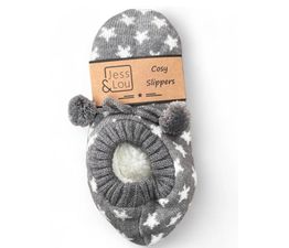 Jess &amp; Lou - Star Cosy Slippers - Grey &amp; White