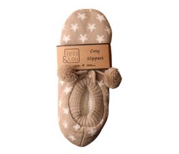 Jess &amp; Lou - Star Cosy Slippers - Taupe &amp; White