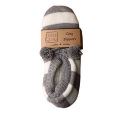 Jess &amp; Lou - Stripe Cosy Slippers - Grey &amp; White
