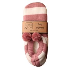 Jess &amp; Lou - Stripe Cosy Slippers - Pink &amp; White