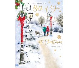 Christmas Card - Both of You Couple Walking Through Snowy Scene
